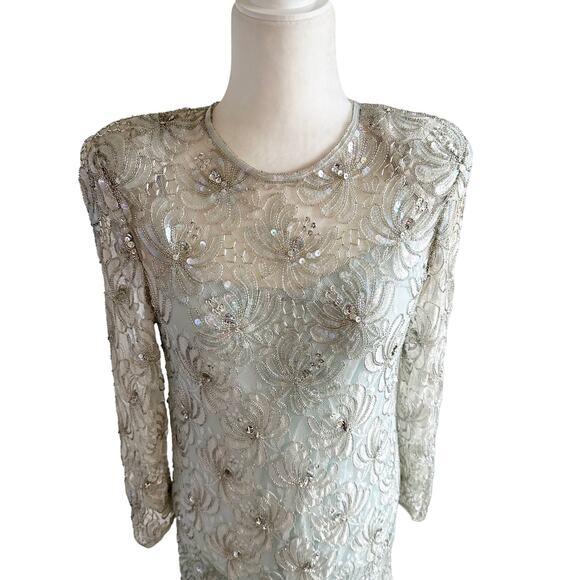 Vintage 1980’s Judith Ann Creations Beaded Gown Small Green - Picture 5 of 14